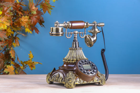 The Regal Curve: Vintage Square Telephone with Tactile Buttons