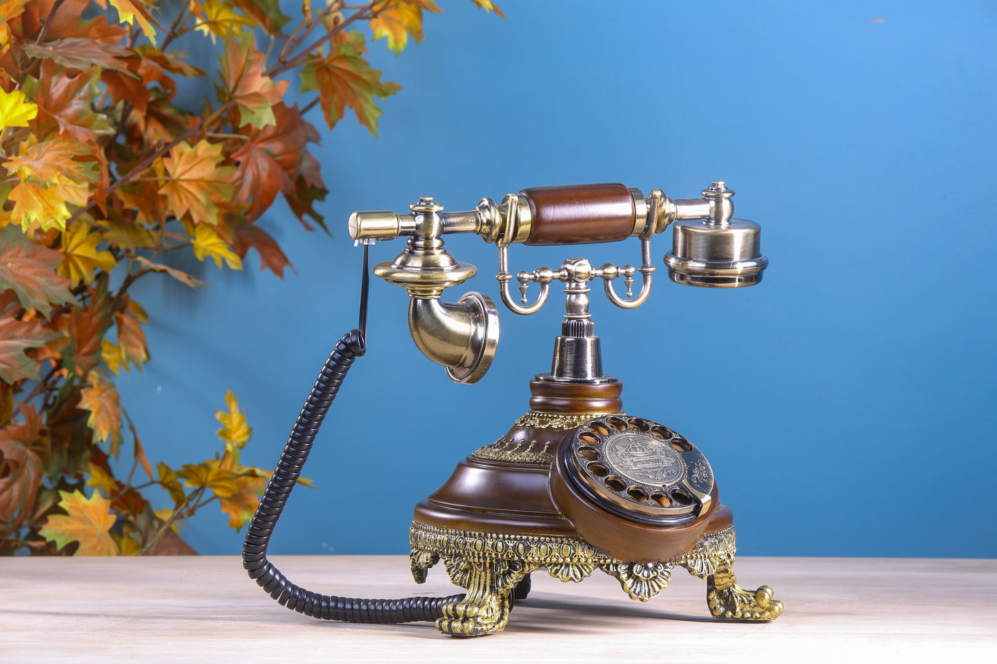 The Noble Spinner: Round Wooden Telephone with Rotator Dial
