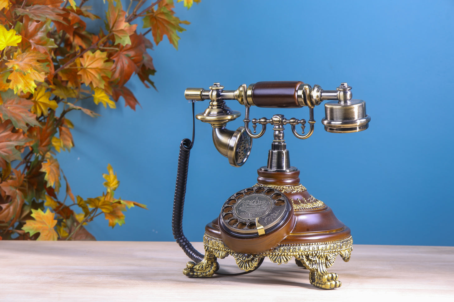 The Noble Spinner: Round Wooden Telephone with Rotator Dial