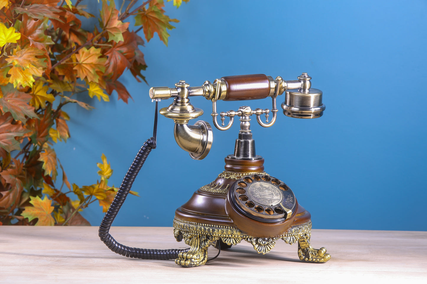 The Noble Spinner: Round Wooden Telephone with Rotator Dial