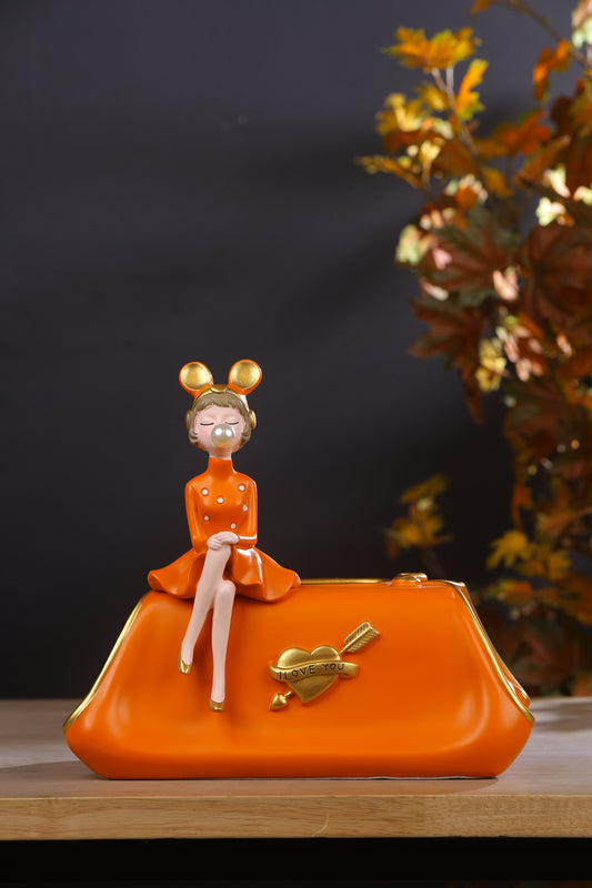 Sitting Doll Tissue Box for Girls- Orange