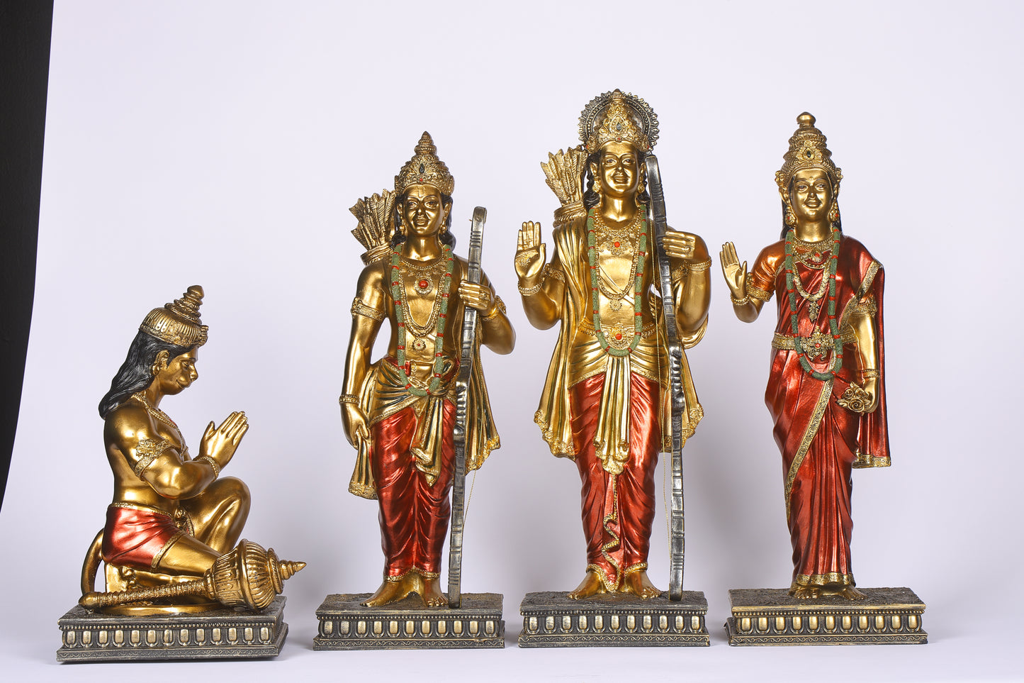 23" Ram Darbaar Antique Finish golden red statue - Shree Ram Ma Sita Laxman And Hanuman Darbar Idol for home temple