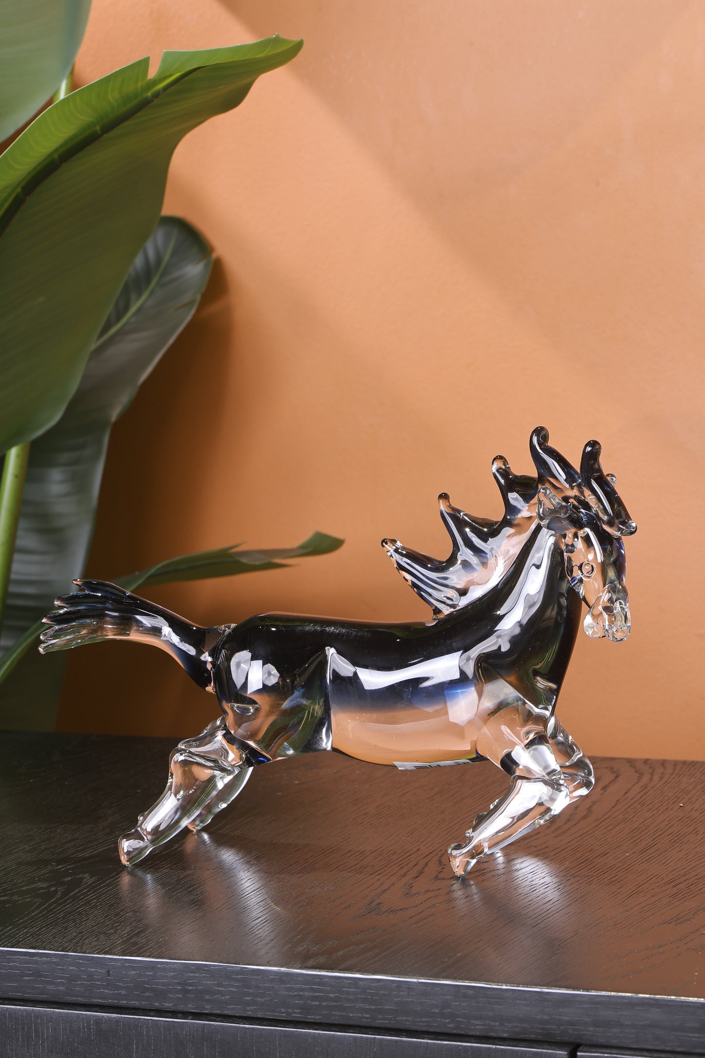 Stunning Crystal Sculpture Running Horse Statue Home Decor Accent - Blue