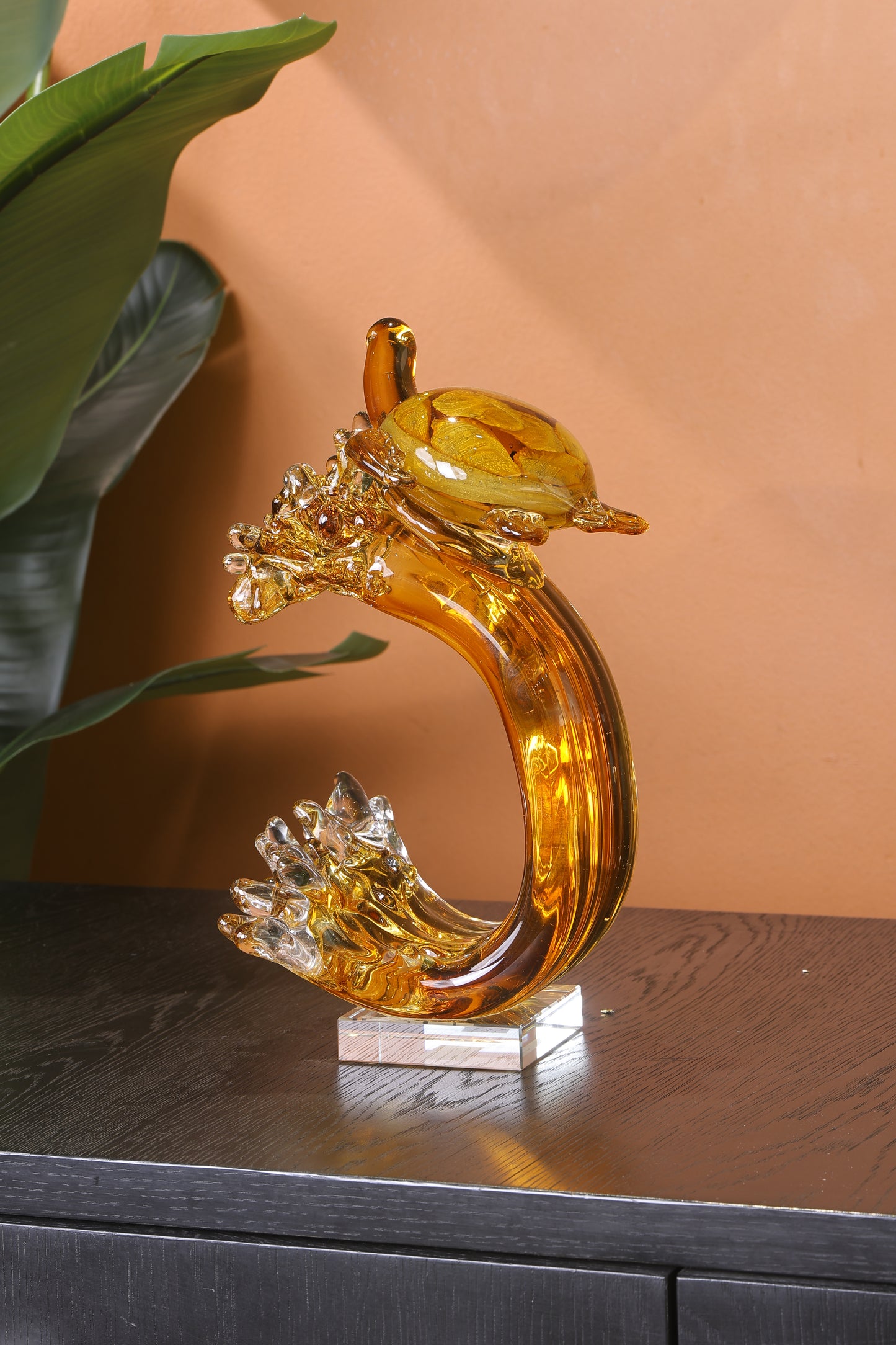 Turtle of the Tides Crystal Sculpture Home Decor Goodluck Figurine - Orange