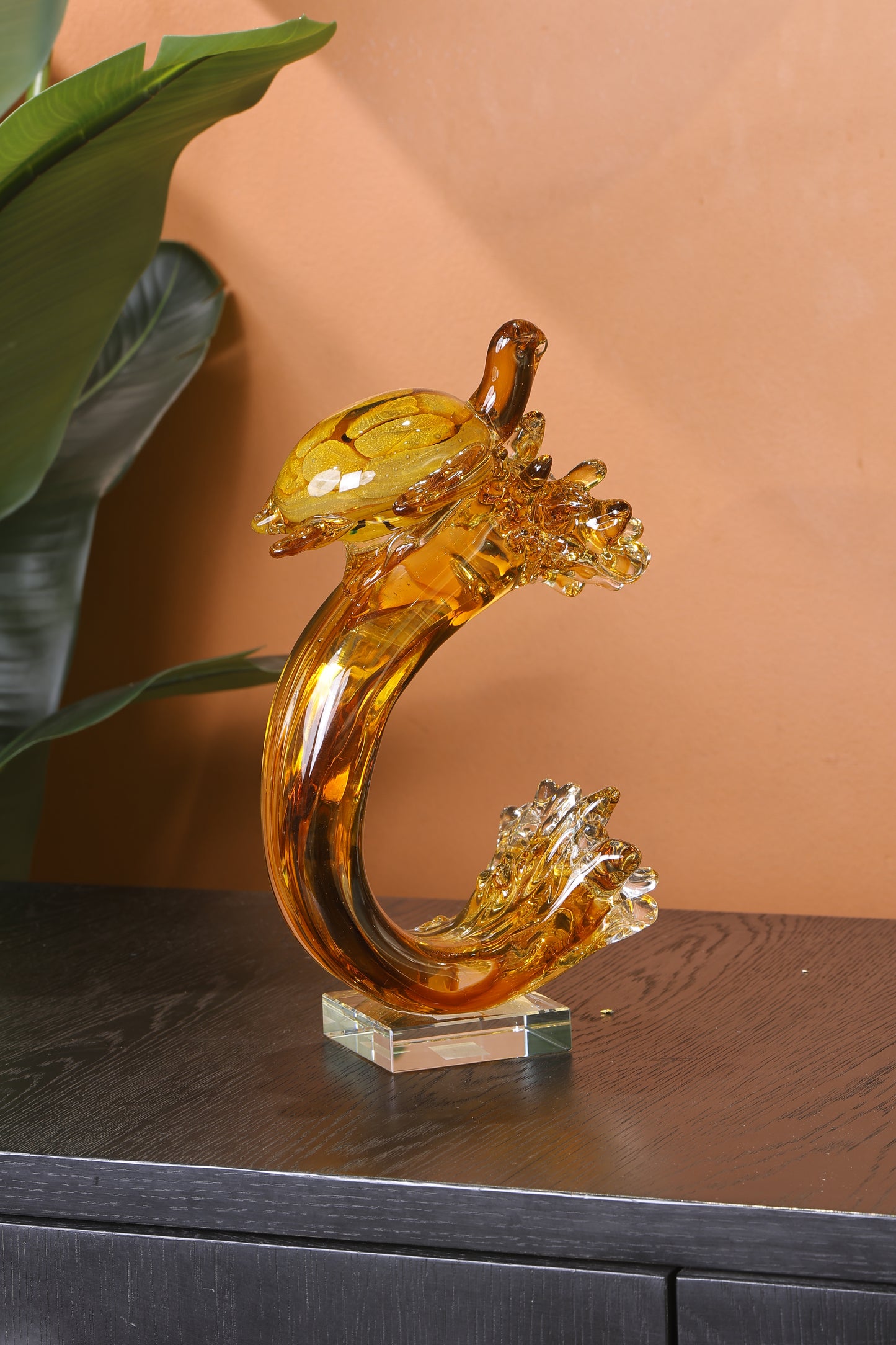 Turtle of the Tides Crystal Sculpture Home Decor Goodluck Figurine - Orange