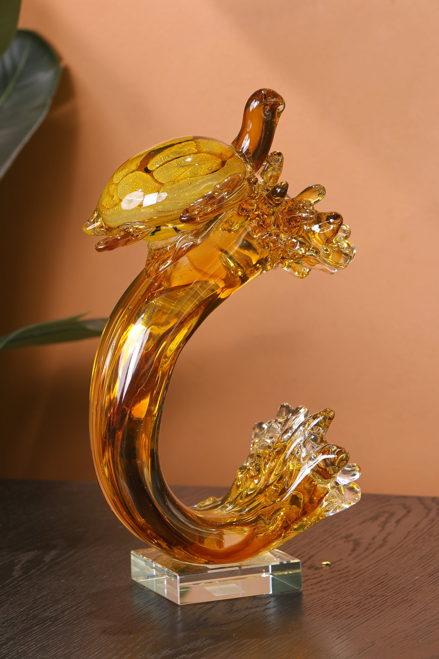Turtle of the Tides Crystal Sculpture Home Decor Goodluck Figurine - Orange