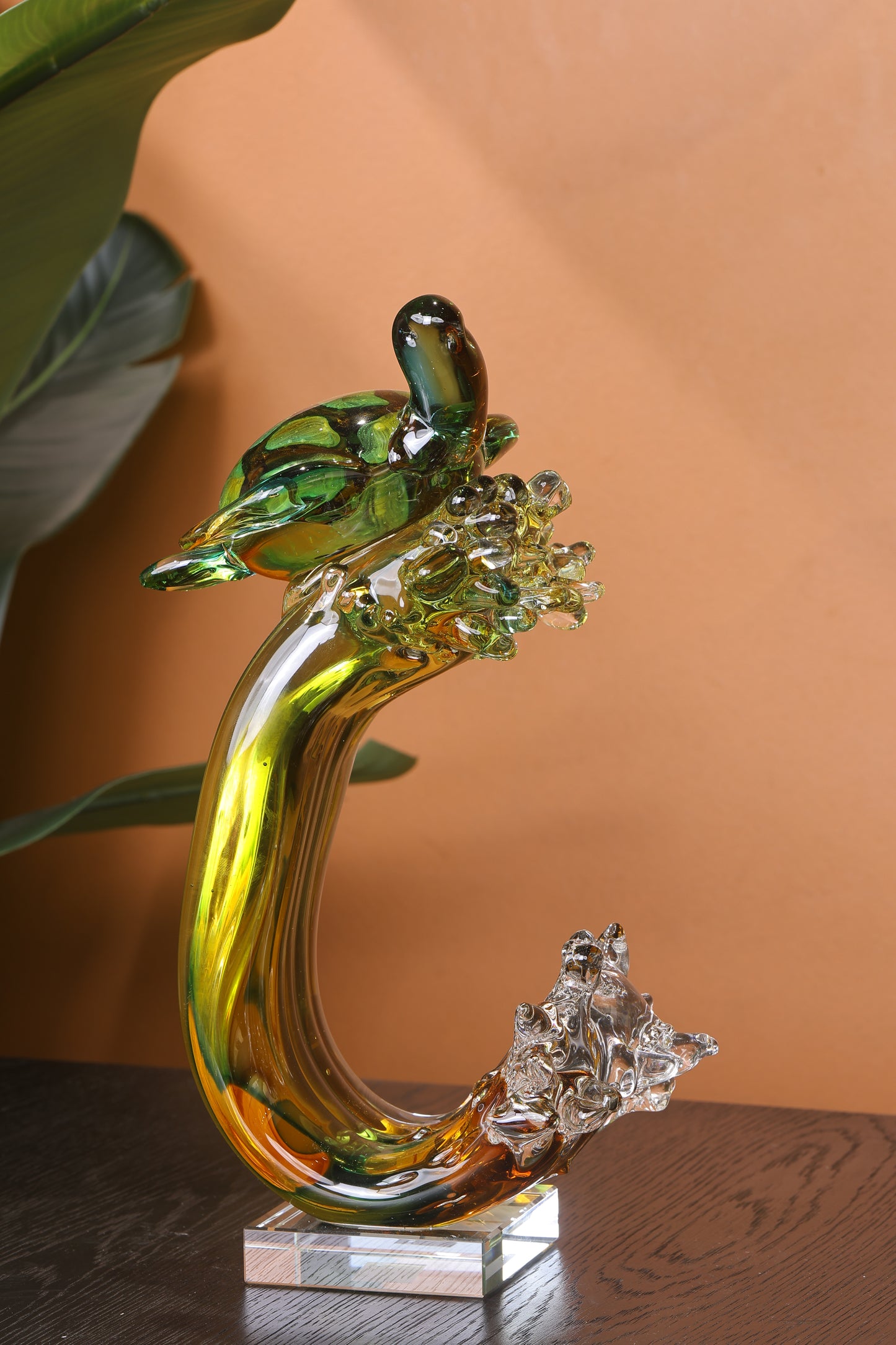 Turtle of the Tides Crystal Sculpture Home Decor Goodluck Figurine - Green