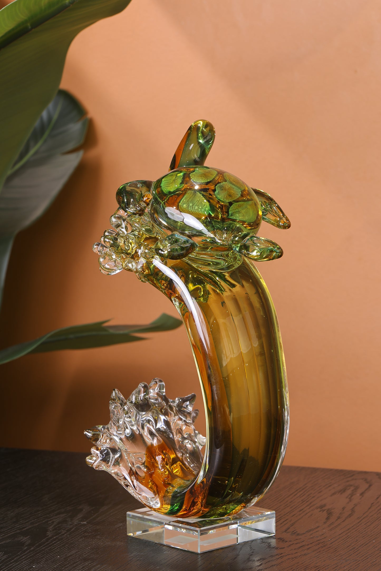 Turtle of the Tides Crystal Sculpture Home Decor Goodluck Figurine - Green