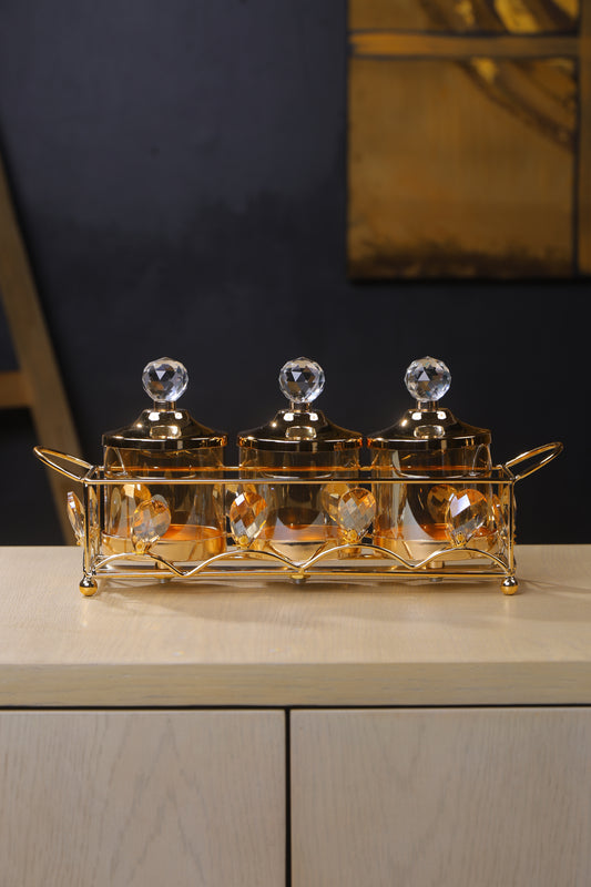 Set of 3 Candy Jars with tray for centre table accents