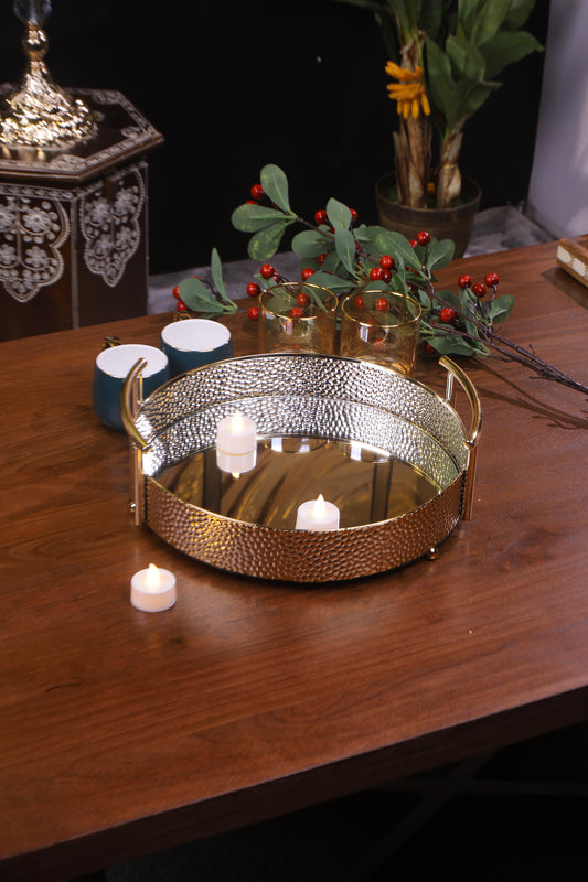 Luxury Gold Finish Mirror Tray with Handles