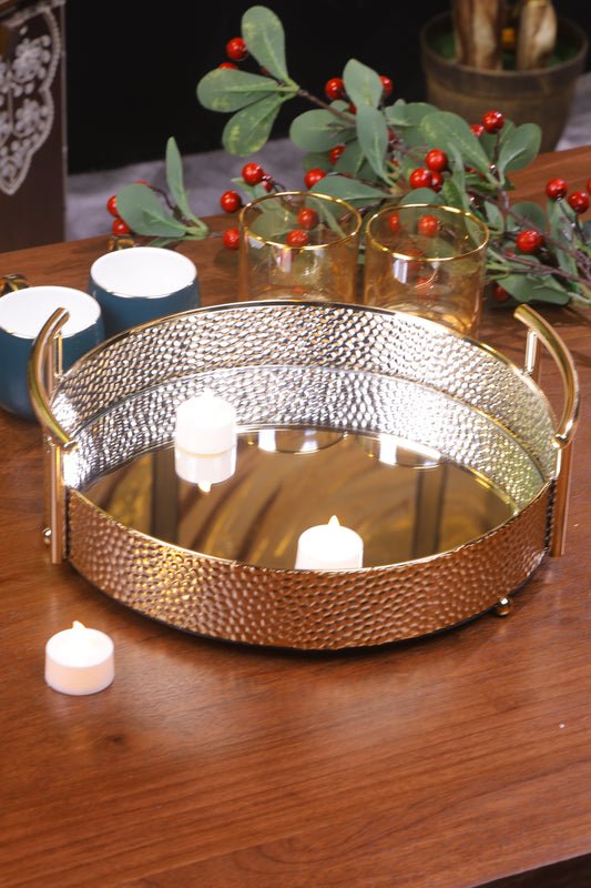 Luxury Gold Finish Mirror Tray with Handles