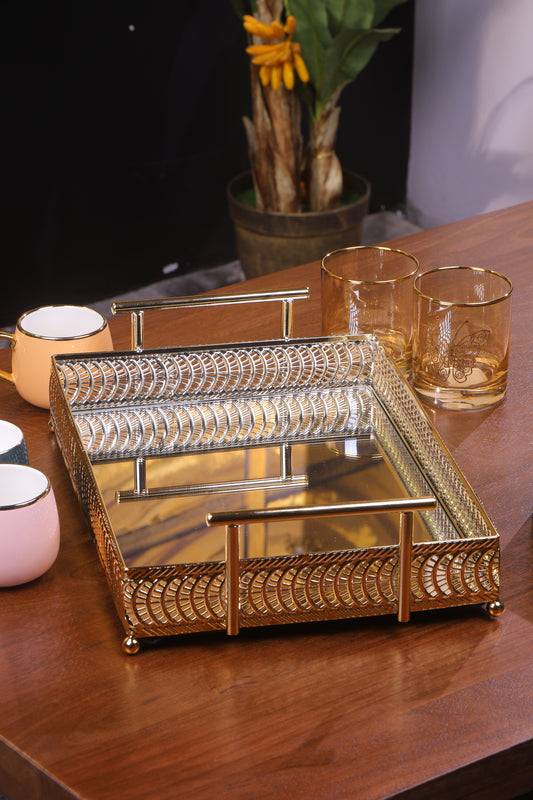 Golden Mirror Tray for Serving and Décor