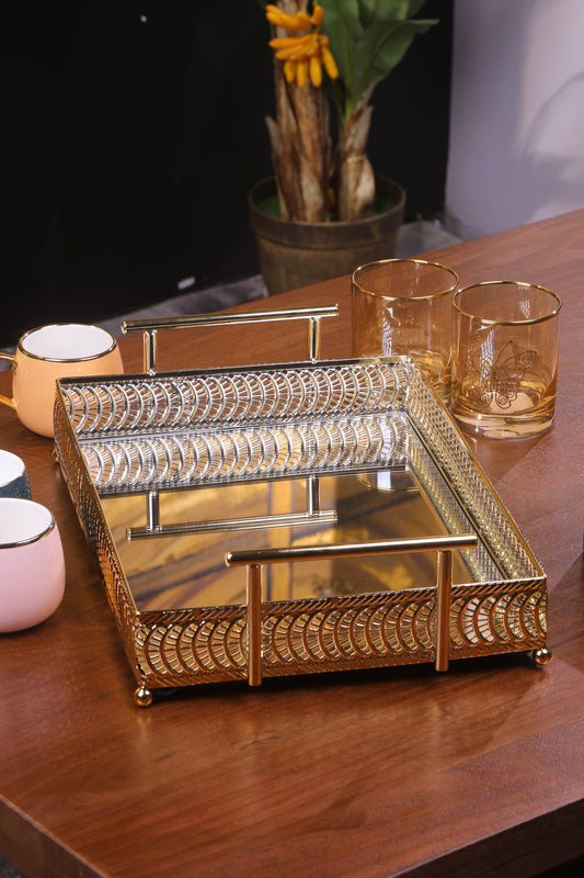 Golden Mirror Tray for Serving and Décor