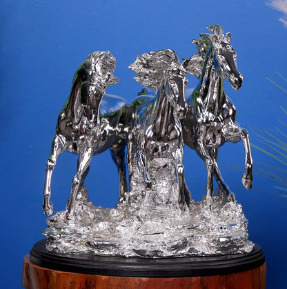 Glorious Three Horse Figurine - Chrome Plated