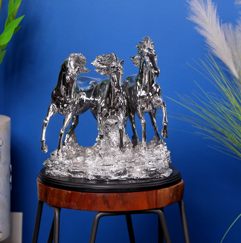 Glorious Three Horse Figurine - Chrome Plated