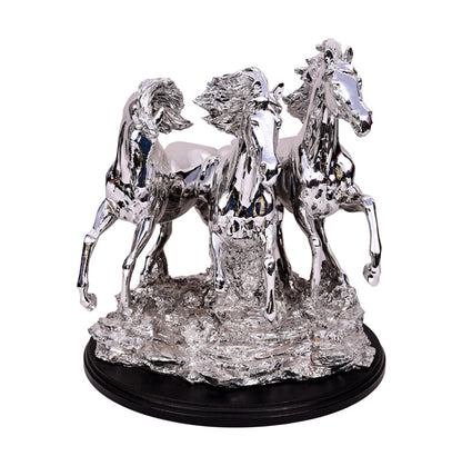 Glorious Three Horse Figurine - Chrome Plated