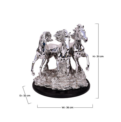 Glorious Three Horse Figurine - Chrome Plated