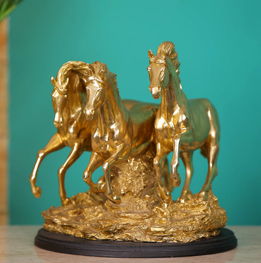 Glorious Three Horse Figurine - Antique Gold Finish