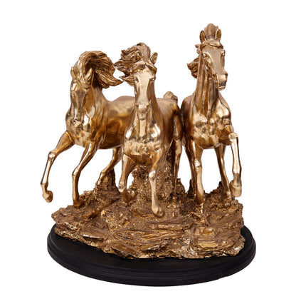 Glorious Three Horse Figurine - Antique Gold Finish