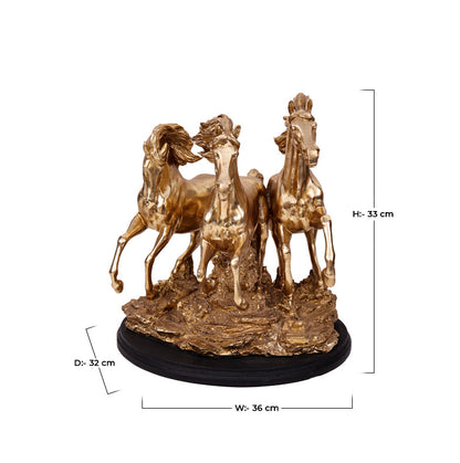 Glorious Three Horse Figurine - Antique Gold Finish