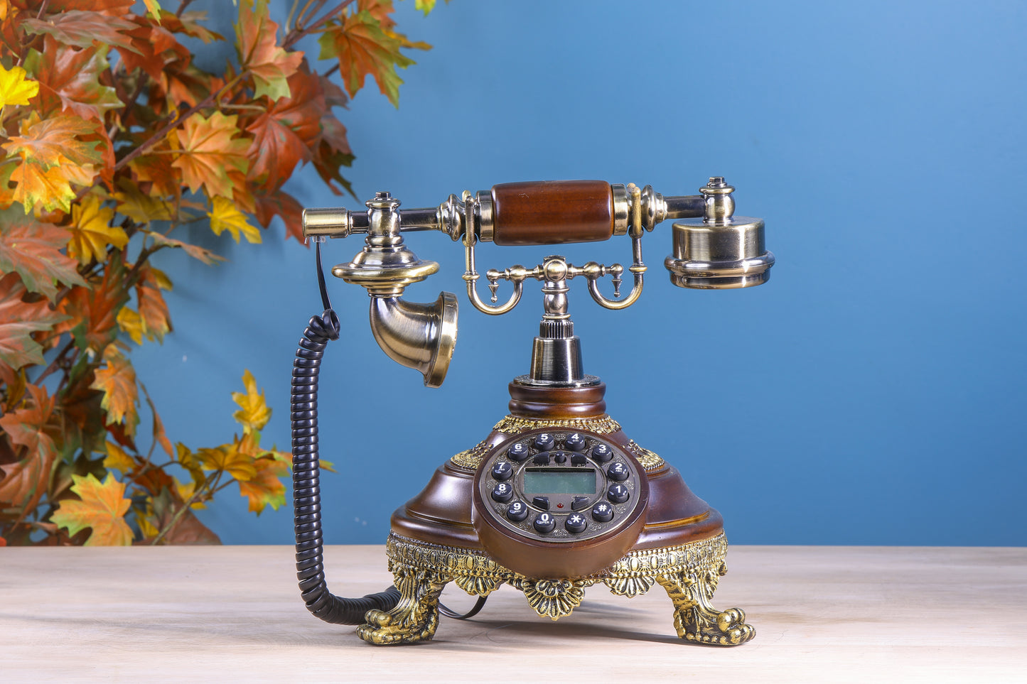 The Majestic Paws: Round Wooden Telephone with Tactile Buttons