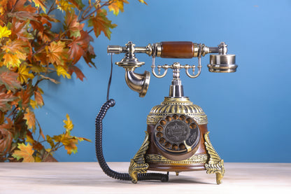 The Aviator Spinner: Long Body Telephone with Brass Wings and Rotator Dial