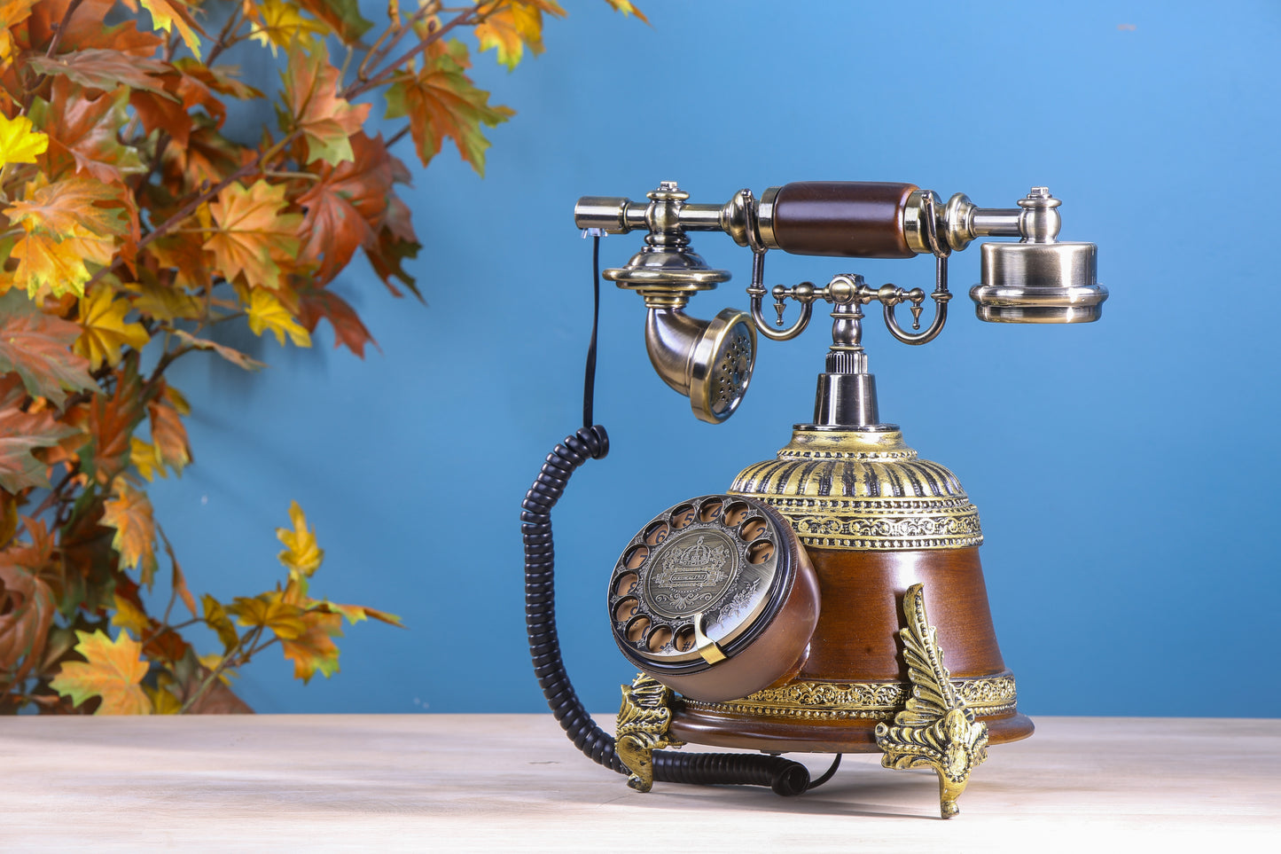 The Aviator Spinner: Long Body Telephone with Brass Wings and Rotator Dial