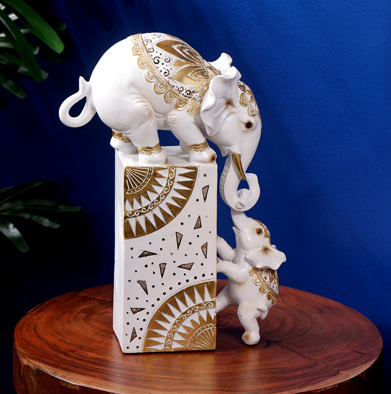 Enchanting White Baby Elephant Decor Showpiece