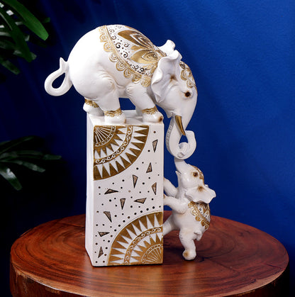 Enchanting White Baby Elephant Decor Showpiece