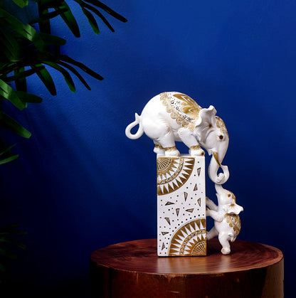 Enchanting White Baby Elephant Decor Showpiece