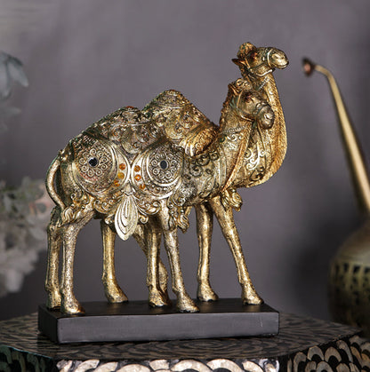 Rajasthani Desert Camel Showpiece Golden Finish, Pair