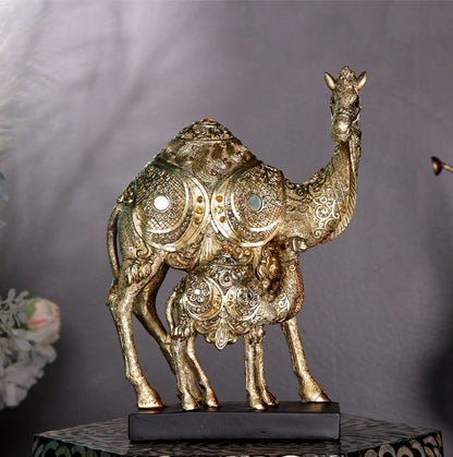 Rajasthani Desert Camel Showpiece Golden Finish, Pair