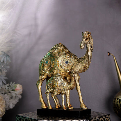 Rajasthani Desert Camel Showpiece Golden Finish, Pair