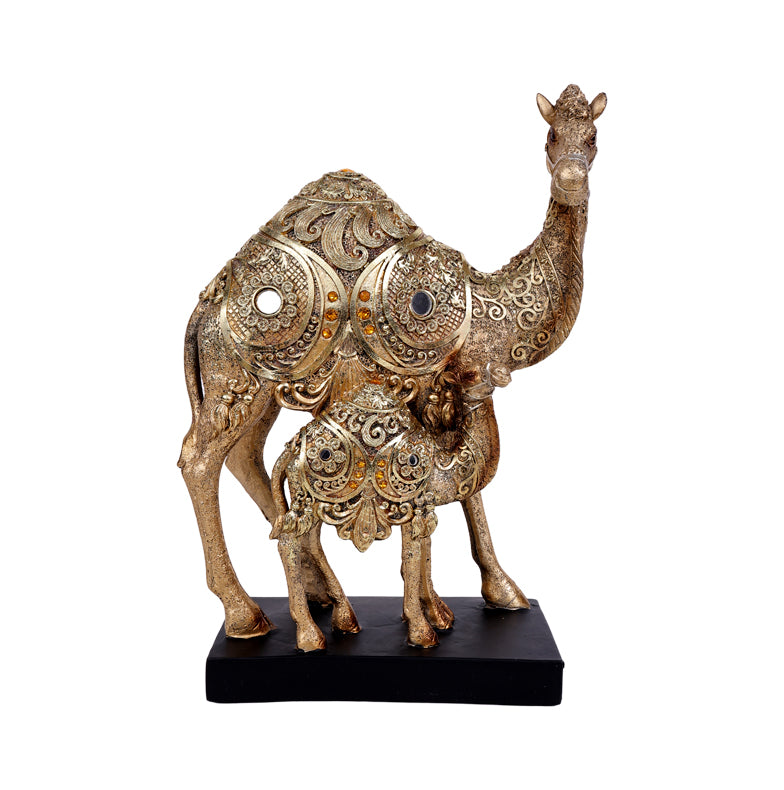 Rajasthani Desert Camel Showpiece Golden Finish, Pair