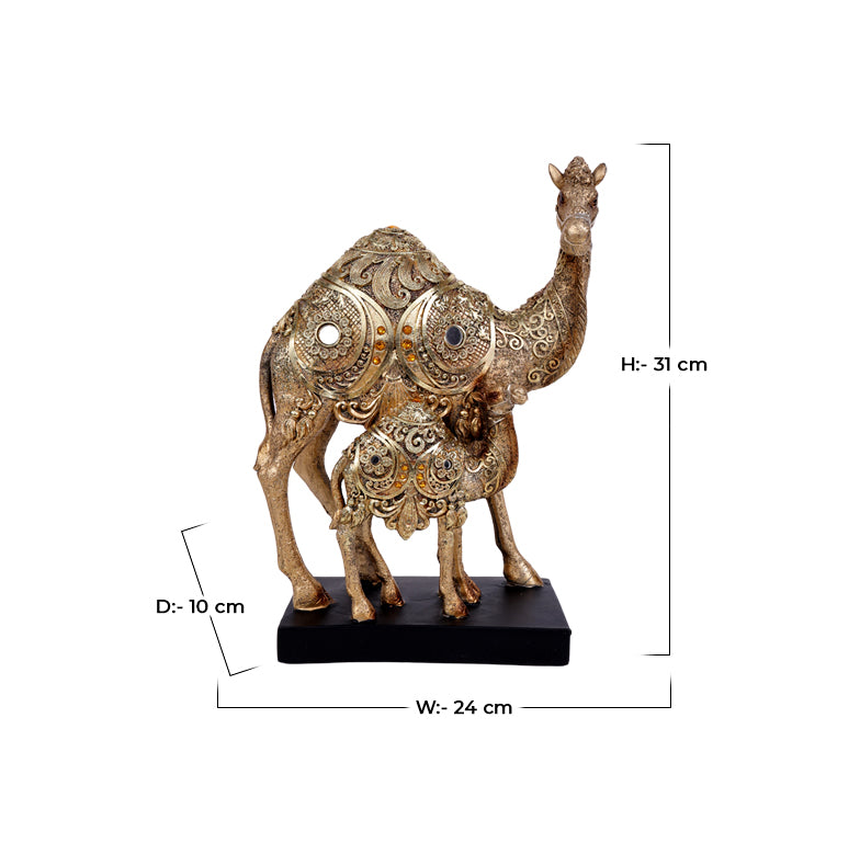 Rajasthani Desert Camel Showpiece Golden Finish, Pair