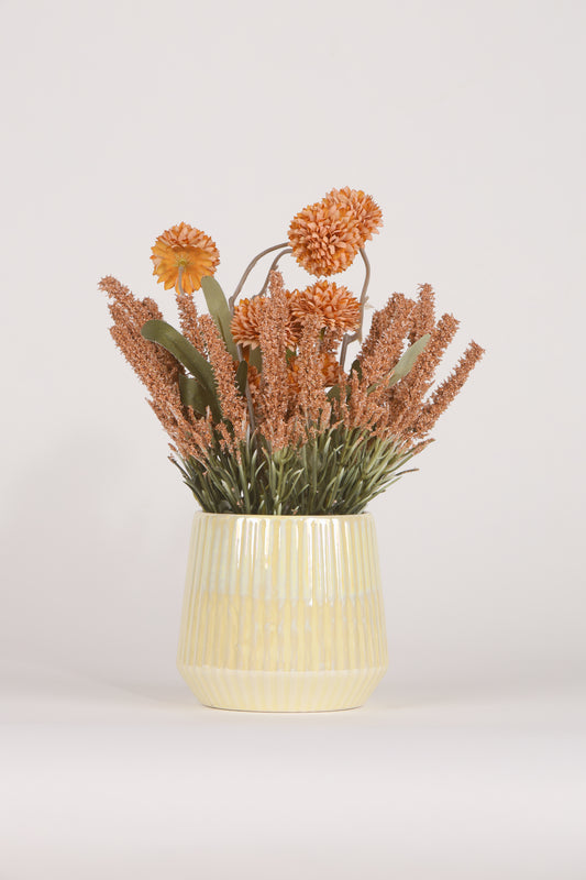 Artificial Chrysanthemum and Marigold Bunch- Yellow Ceramic vase