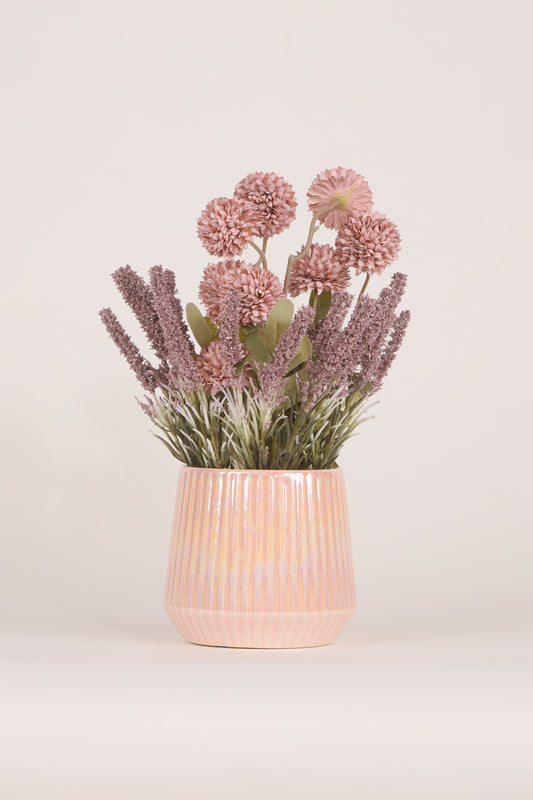 Artificial Chrysanthemum and Marigold Bunch- Peach Ceramic vase