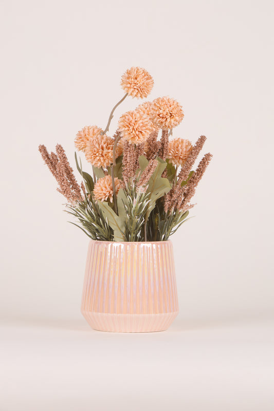 Artificial Chrysanthemum and Marigold Bunch- Pink Ceramic vase