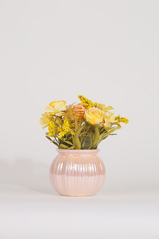 Artificial Roses and Lilies Bunch, Ceramic Vase Peach