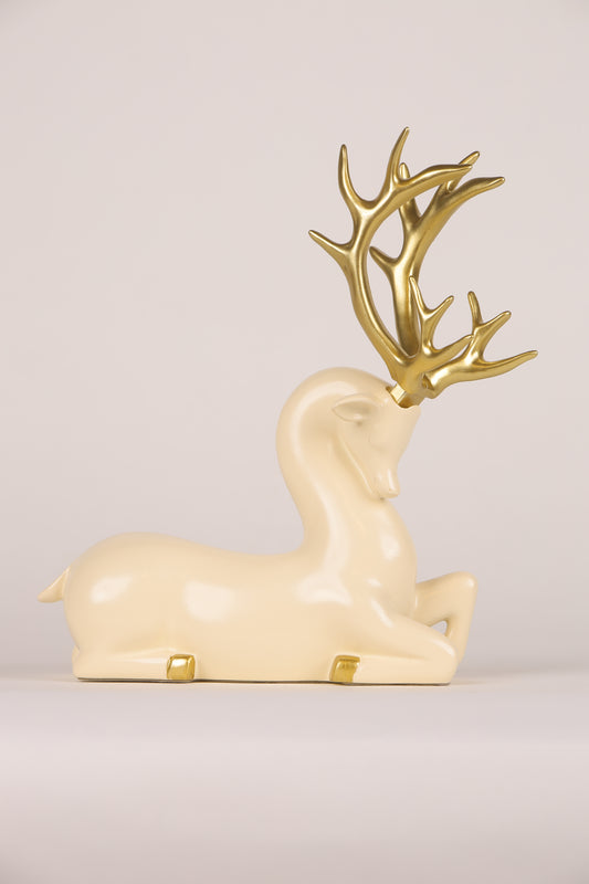 Sitting Deer Statue- Beige