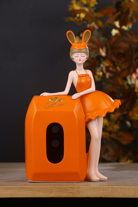 Standing Doll Tissue Box for Girls- Orange