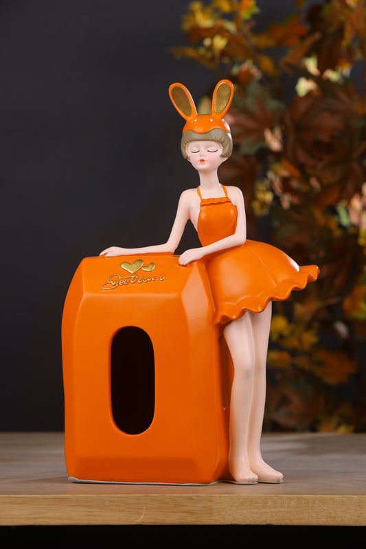 Standing Doll Tissue Box for Girls- Orange