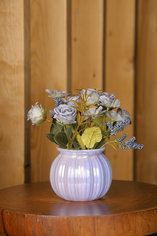 Artificial Roses and Lilies Bunch, Ceramic Vase Blue