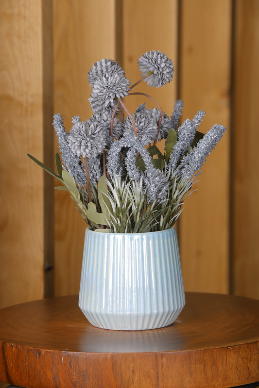 Artificial Chrysanthemum and Marigold Bunch- Blue Ceramic vase