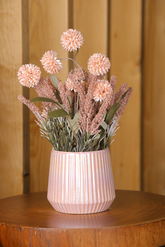 Artificial Chrysanthemum and Marigold Bunch- Pink Ceramic vase