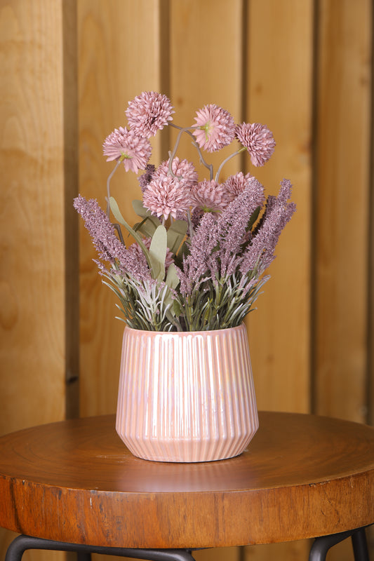 Artificial Chrysanthemum and Marigold Bunch- Peach Ceramic vase