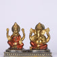 5" Laxmi Ganesha sitting Antique Finish golden red statue with Gold pedestal | Ideal for temple or showpiece