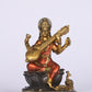 5" Saraswati Sitting Antique Finish golden red statue on lotus with Veena | Ideal for temple or showpiece