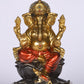 8" Ganesha sitting  Antique Finish golden red statue on golden pdestal | Ideal for temple or showpiece