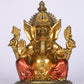 8" Ganesha sitting  Antique Finish golden red statue on golden pdestal | Ideal for temple or showpiece